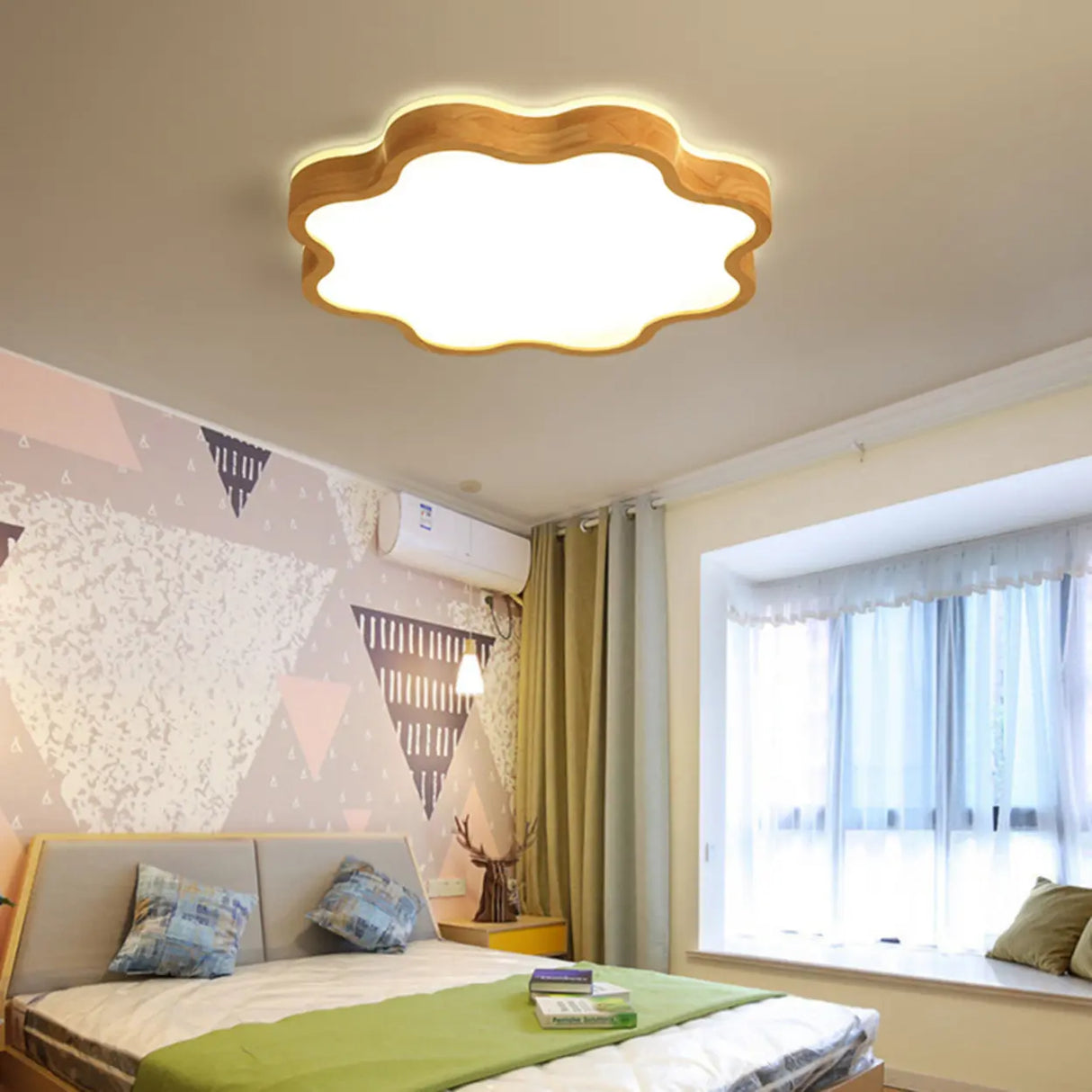 Bedroom Wooden Star LED Flush Mount Ceiling Light Image - 6