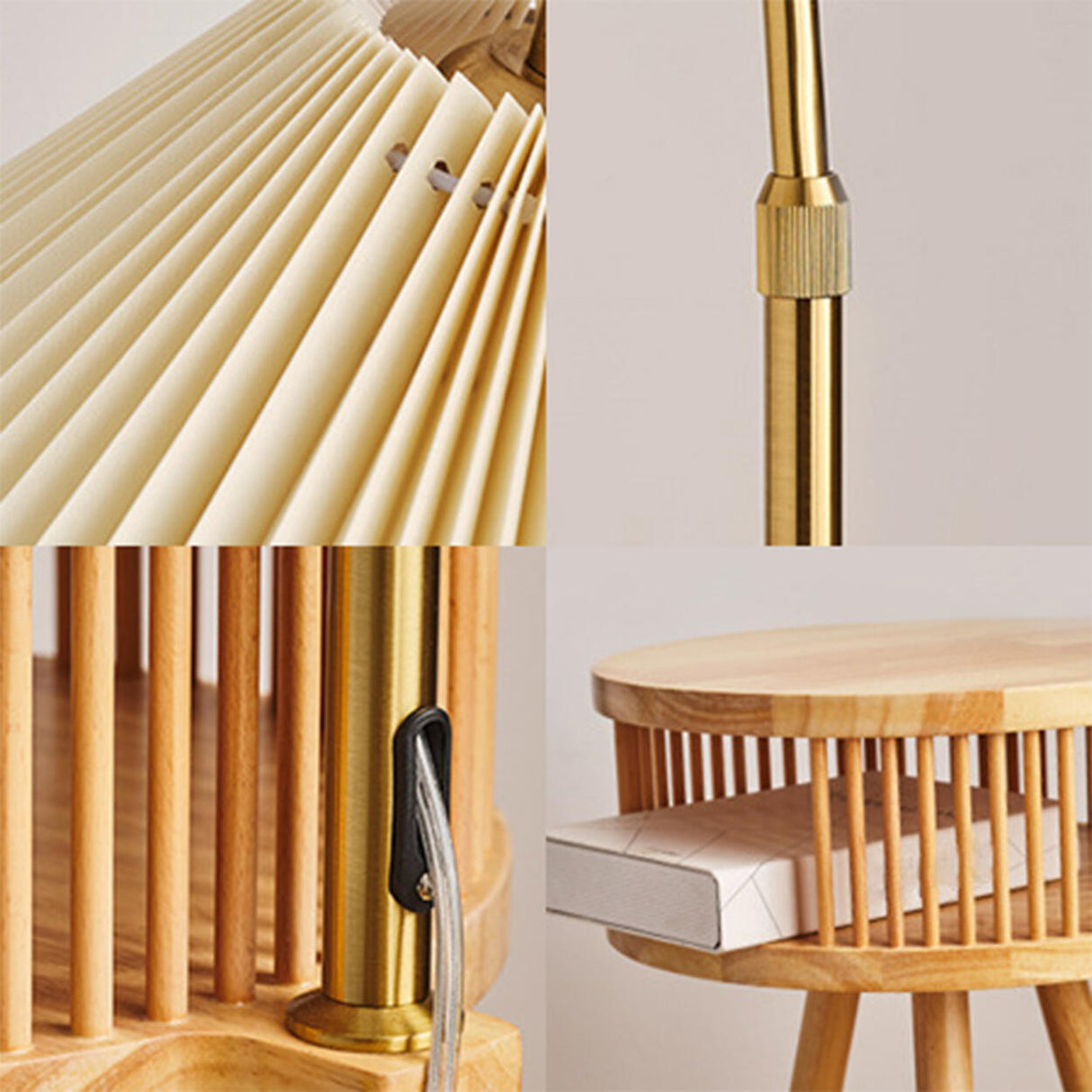 Bedside Cone Wooden Tripod Floor Lamp with Storage Image - 10