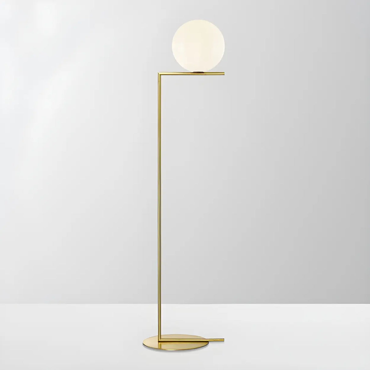 Bedside Minimalist Globe Glass Shade Brass Floor Lamp Image - 2