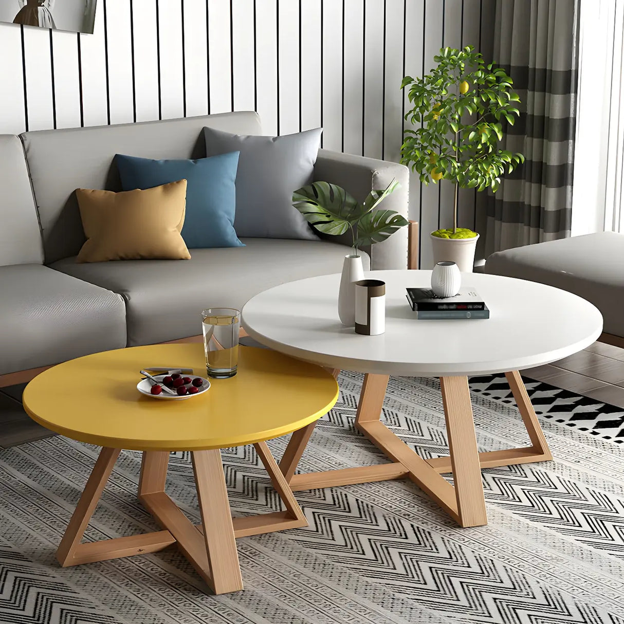 Beech Wood Round Coffee Table with Natural Cross Legs Image - 1