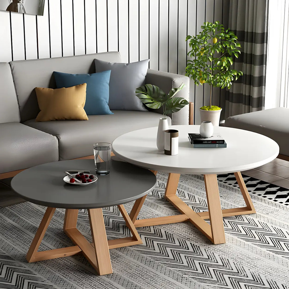 Beech Wood Round Coffee Table with Natural Cross Legs Image - 11