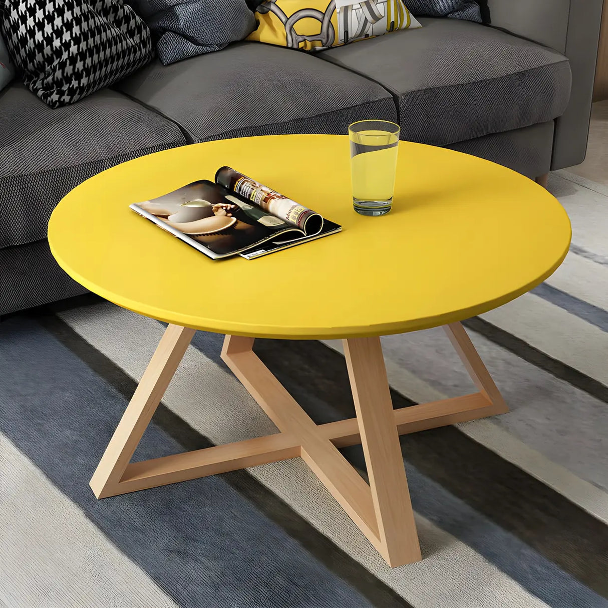 Beech Wood Round Coffee Table with Natural Cross Legs Image - 12