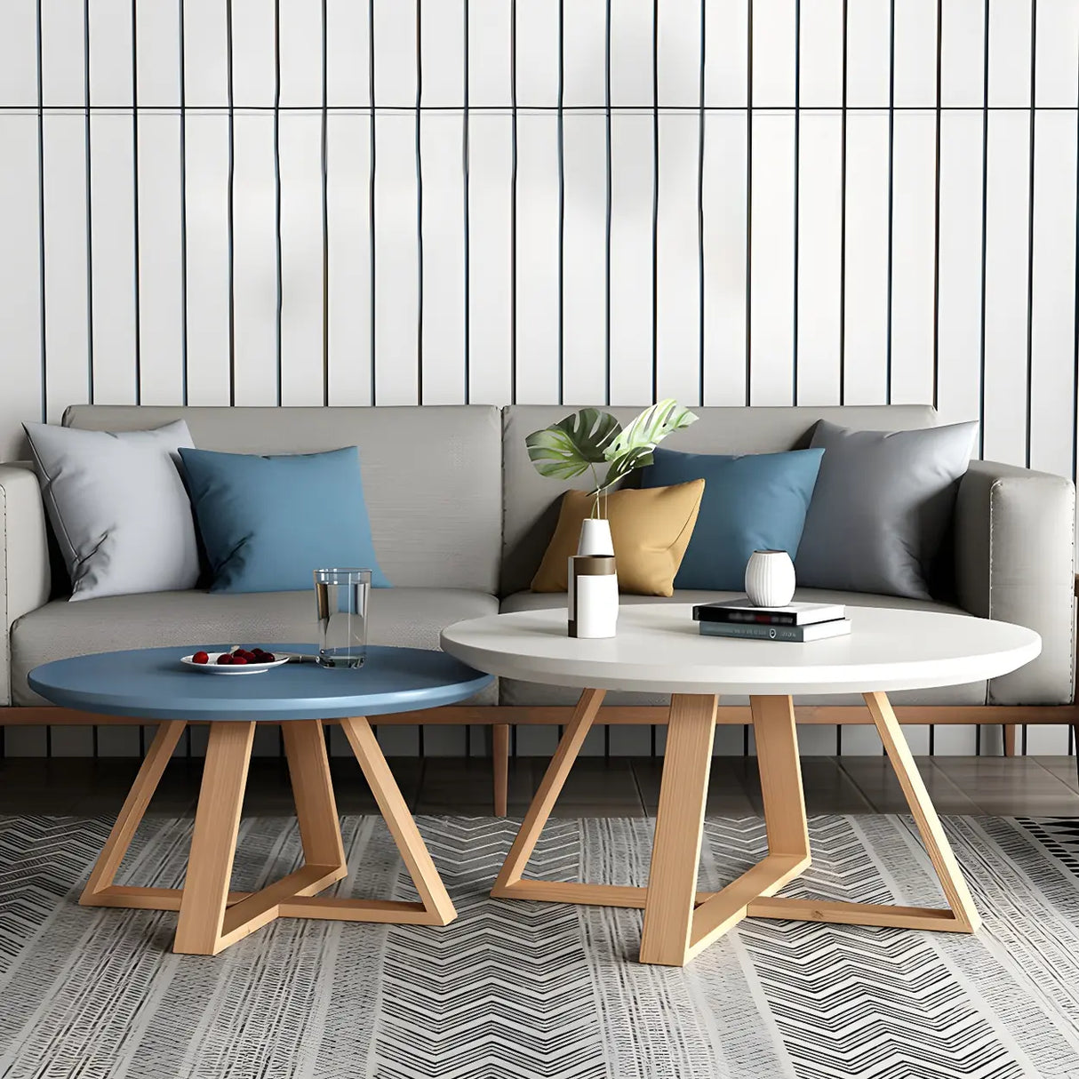 Beech Wood Round Coffee Table with Natural Cross Legs Image - 4