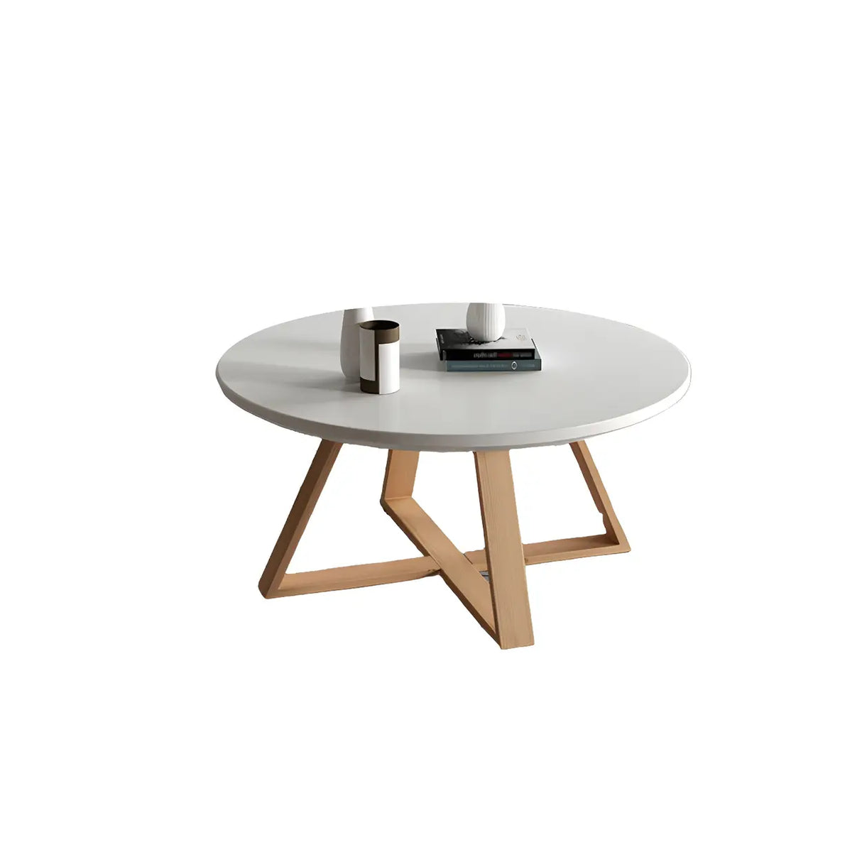 Beech Wood Round Coffee Table with Natural Cross Legs Image - 7