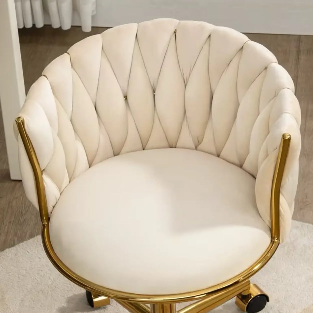 Beige Adjustable Seat Height Velvet Swivel Office Chair Image - 6