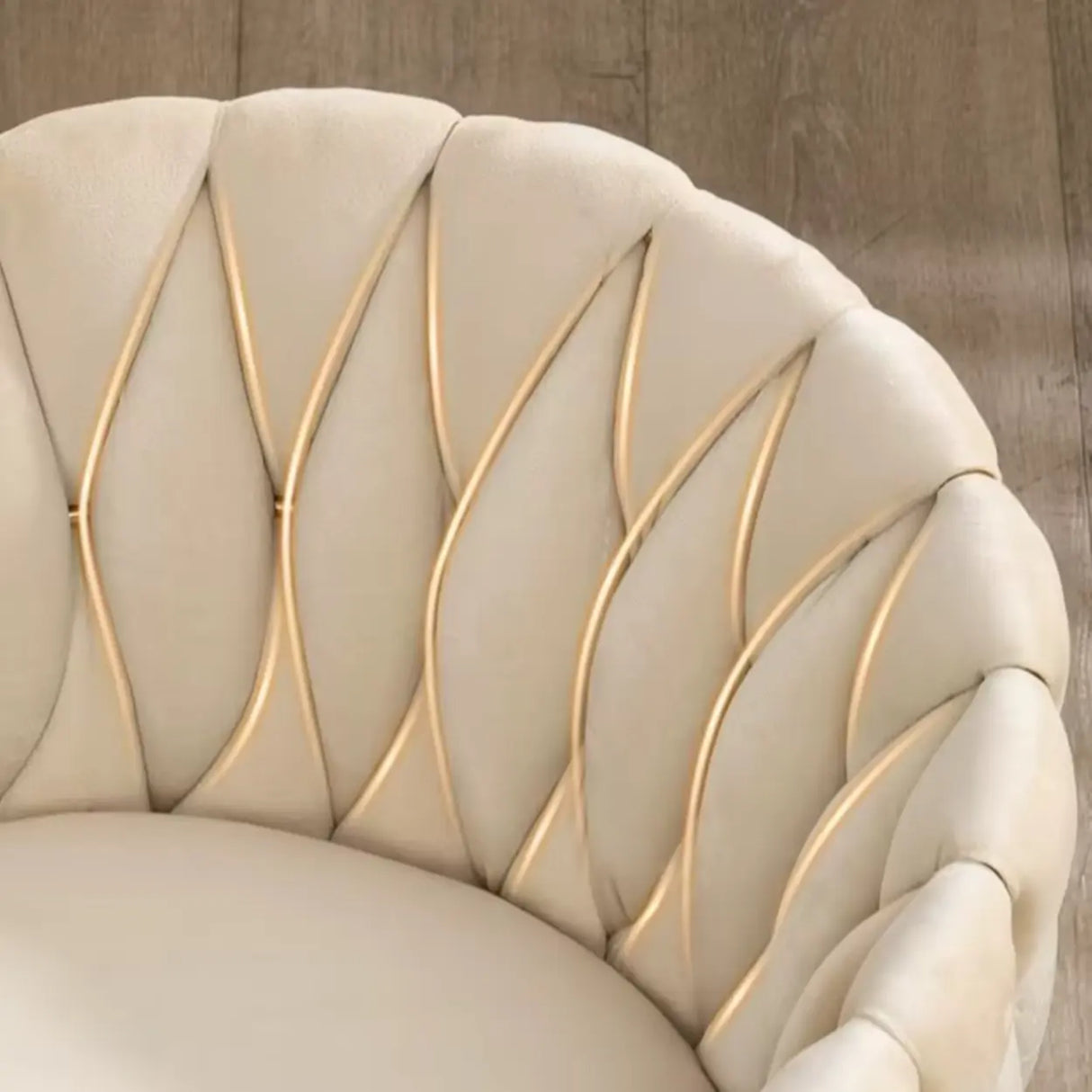 Beige Adjustable Seat Height Velvet Swivel Office Chair Image - 8