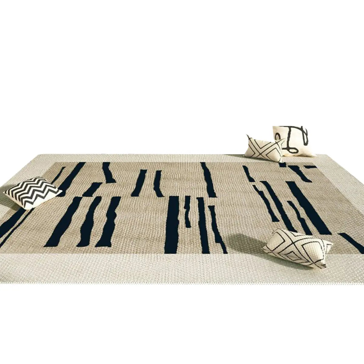 Beige-Black Contemporary Abstract Flannel Area Rug Image - 10