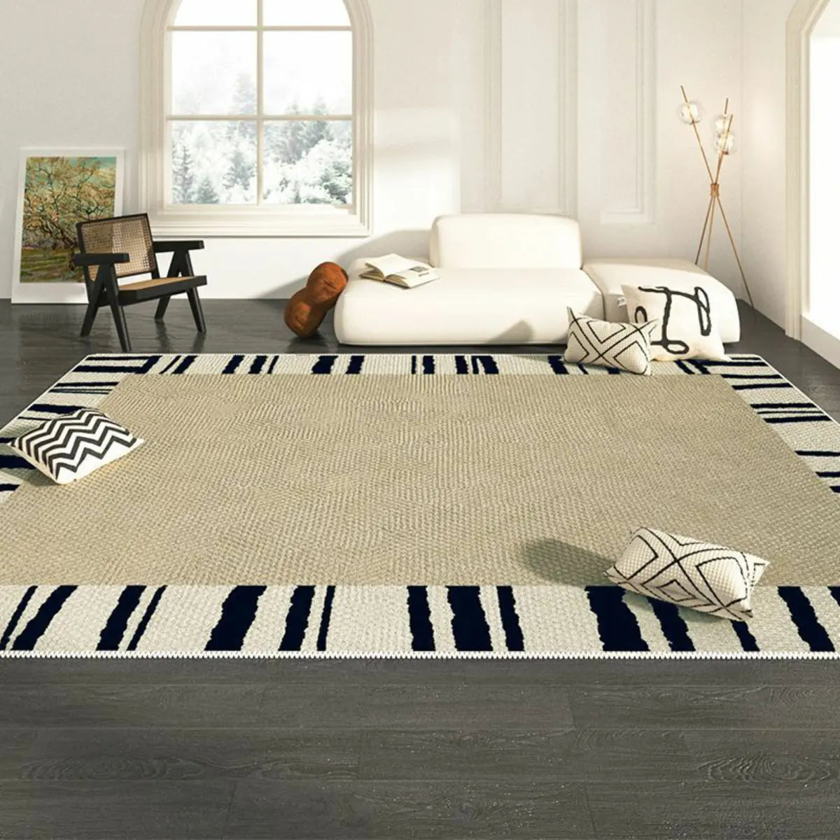 Beige-Black Contemporary Abstract Flannel Area Rug Image - 2