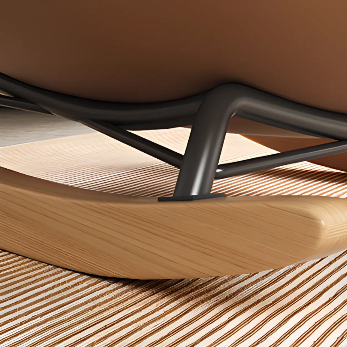 Beige Blue Waterproof Tufted Natural Leg Rocking Chair Image - 11