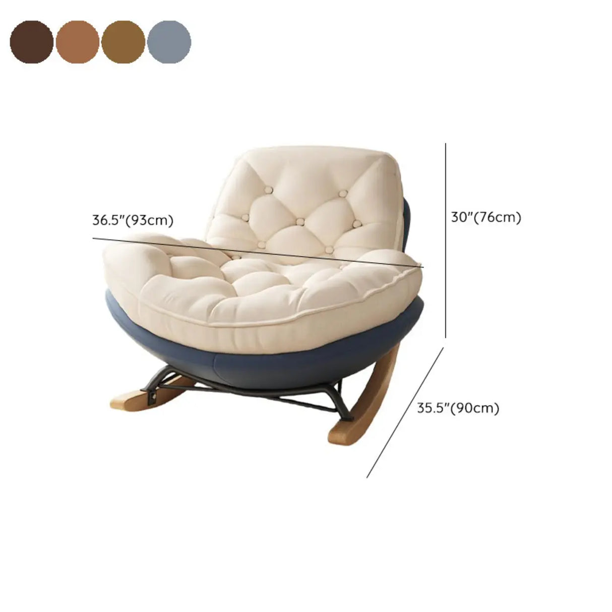 Beige Blue Waterproof Tufted Natural Leg Rocking Chair