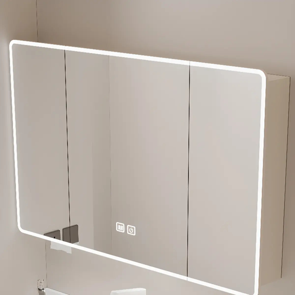 Beige Ceramic Sink and Faucet Bathroom Vanity with Storage Image - 8