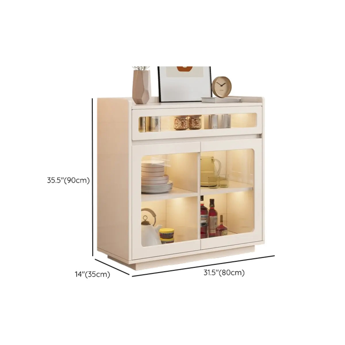 Beige Composite Wood Glazed Shelves Sideboard with Drawers