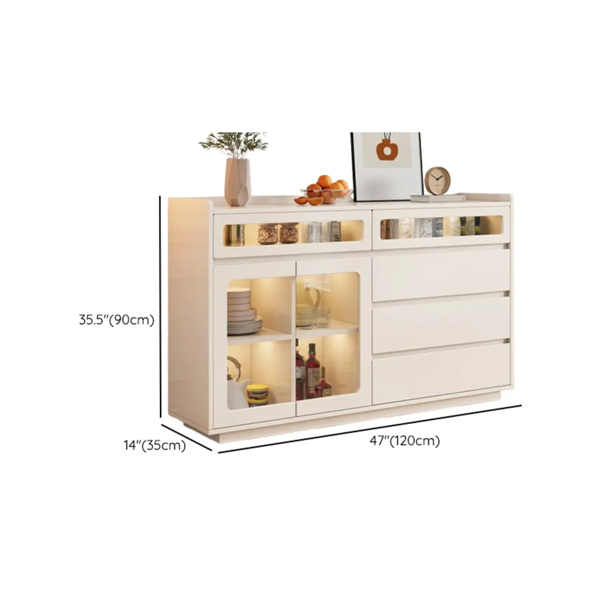 Beige Composite Wood Glazed Shelves Sideboard with Drawers Image - 12