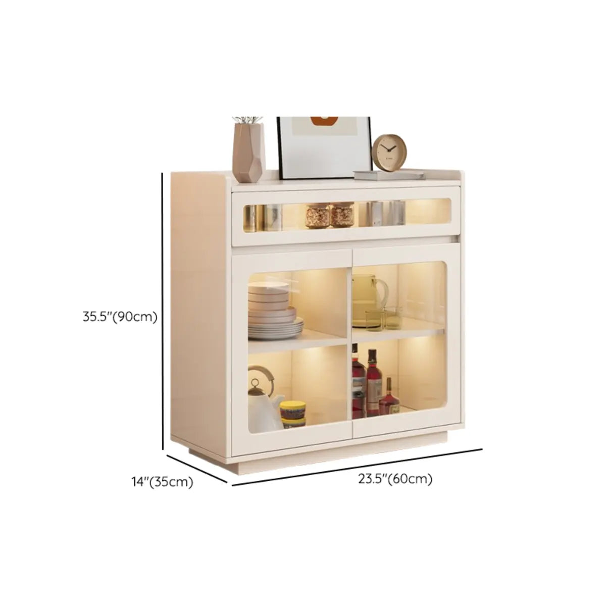 Beige Composite Wood Glazed Shelves Sideboard with Drawers Image - 15