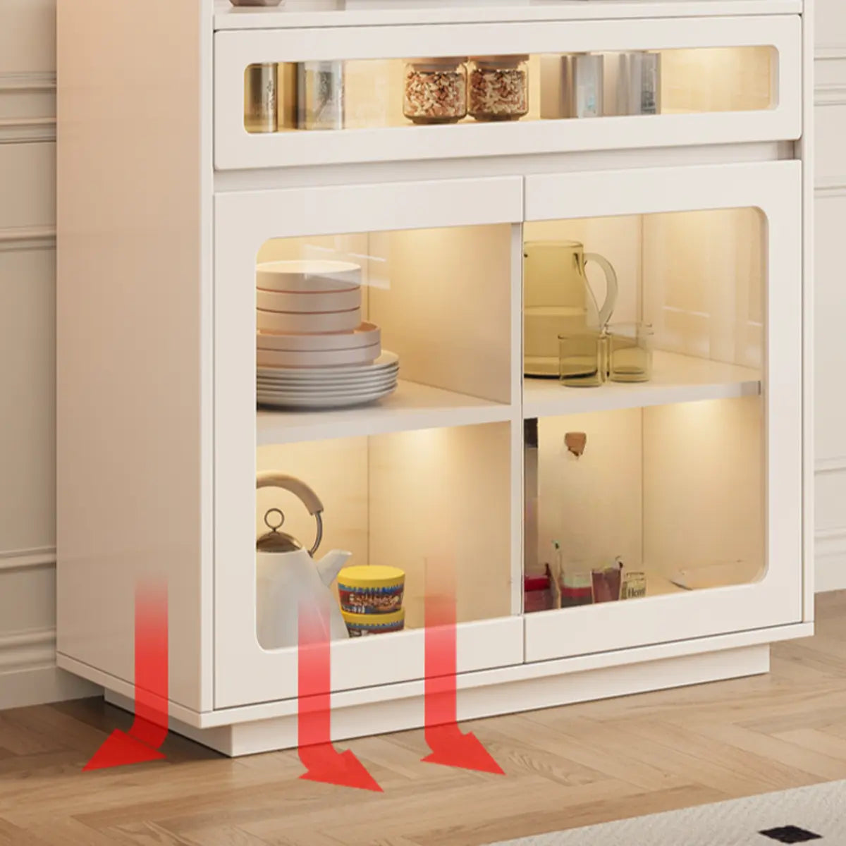 Beige Composite Wood Glazed Shelves Sideboard with Drawers Image - 9