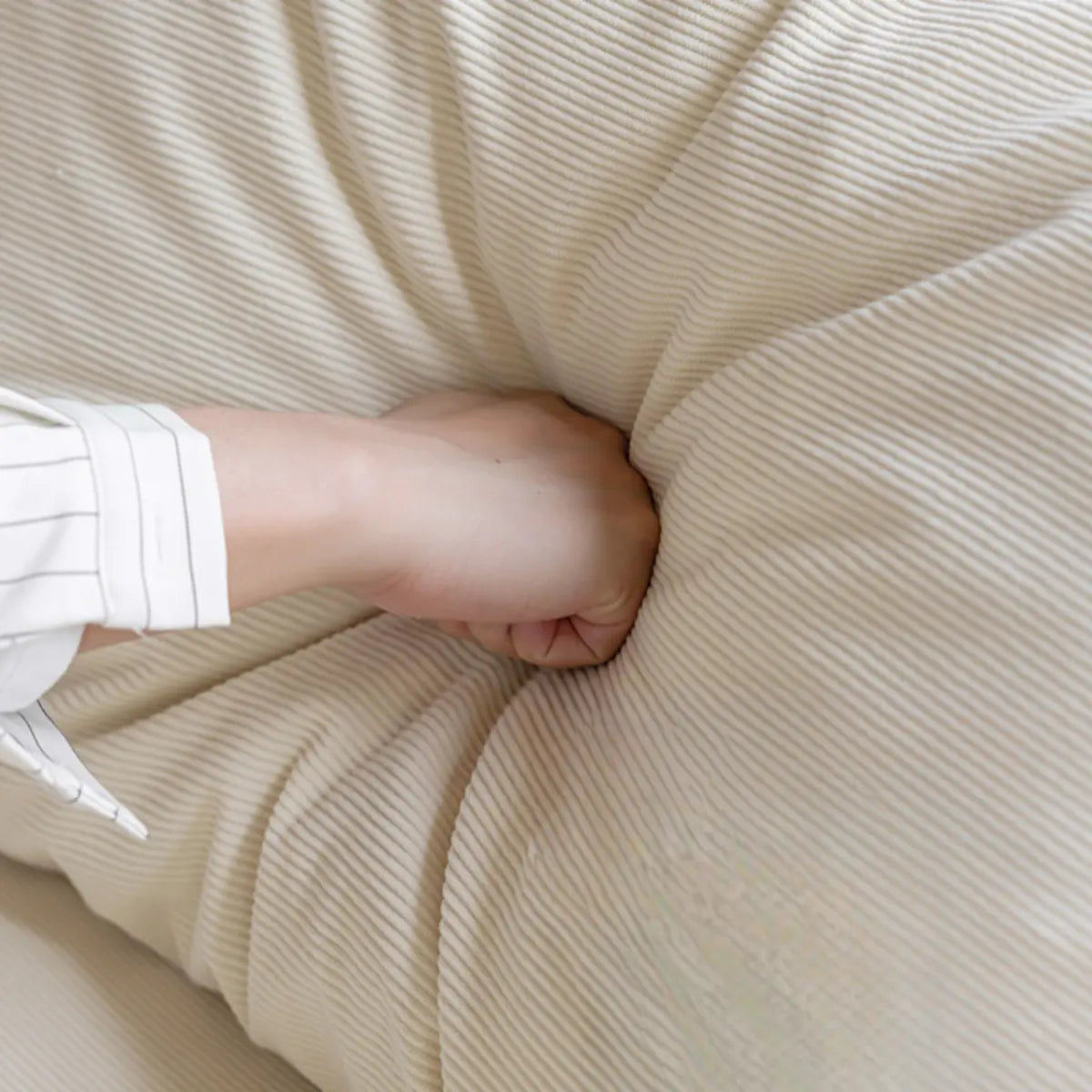 Beige Corduroy Cushion Back Reclining Convertible Chair Image - 10