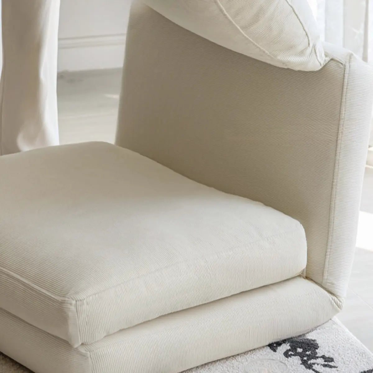 Beige Corduroy Cushion Back Reclining Convertible Chair Image - 11