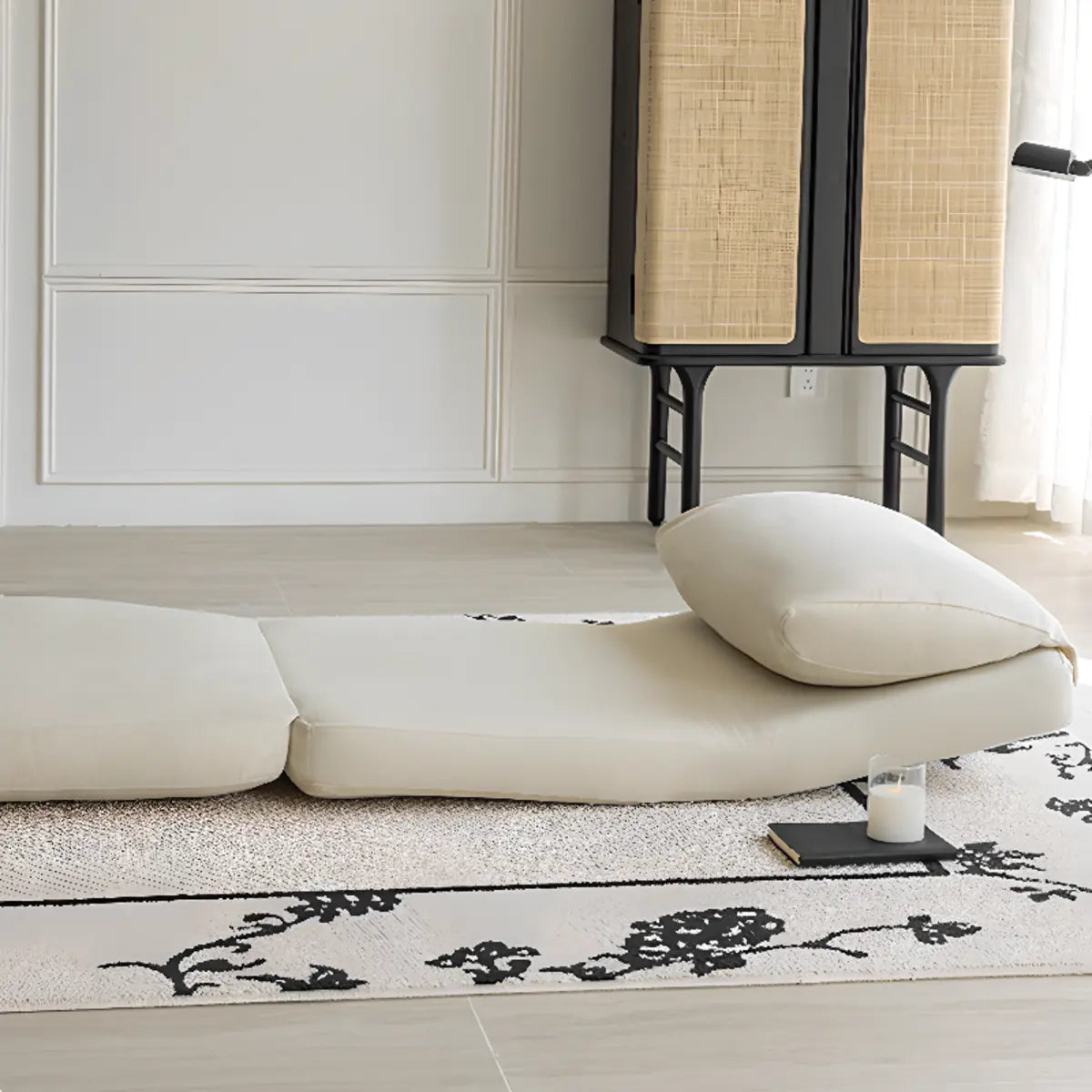 Beige Corduroy Cushion Back Reclining Convertible Chair Image - 6