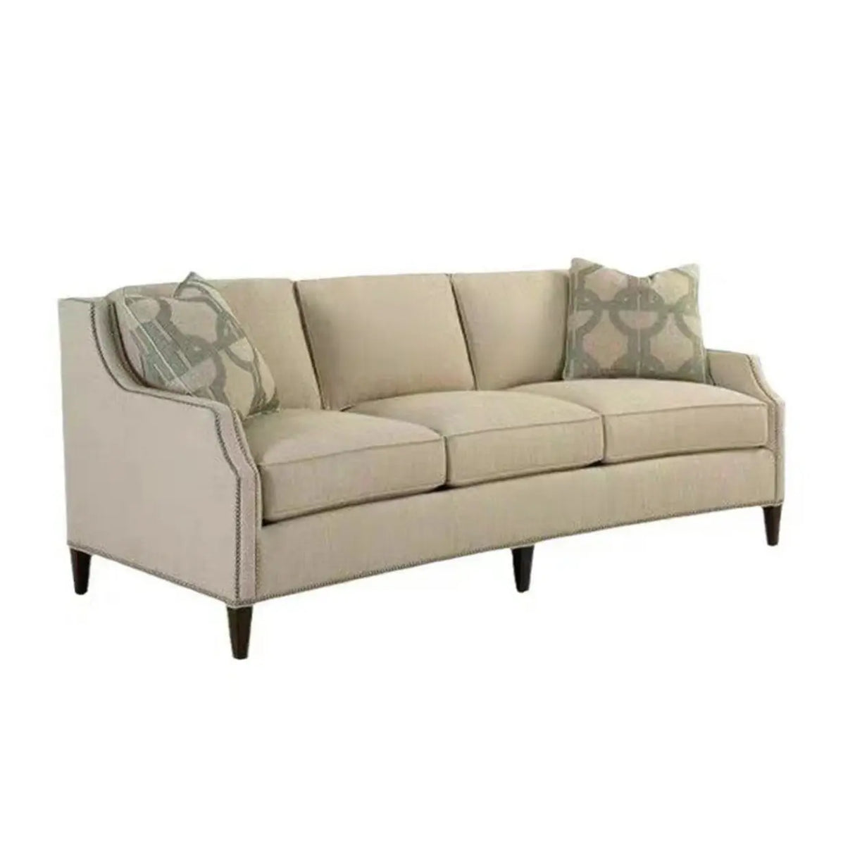 Beige Cotton Linen Sloped Arms Sofa with Nailhead Trim Image - 5