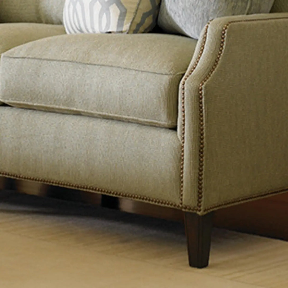 Beige Cotton Linen Sloped Arms Sofa with Nailhead Trim Image - 6