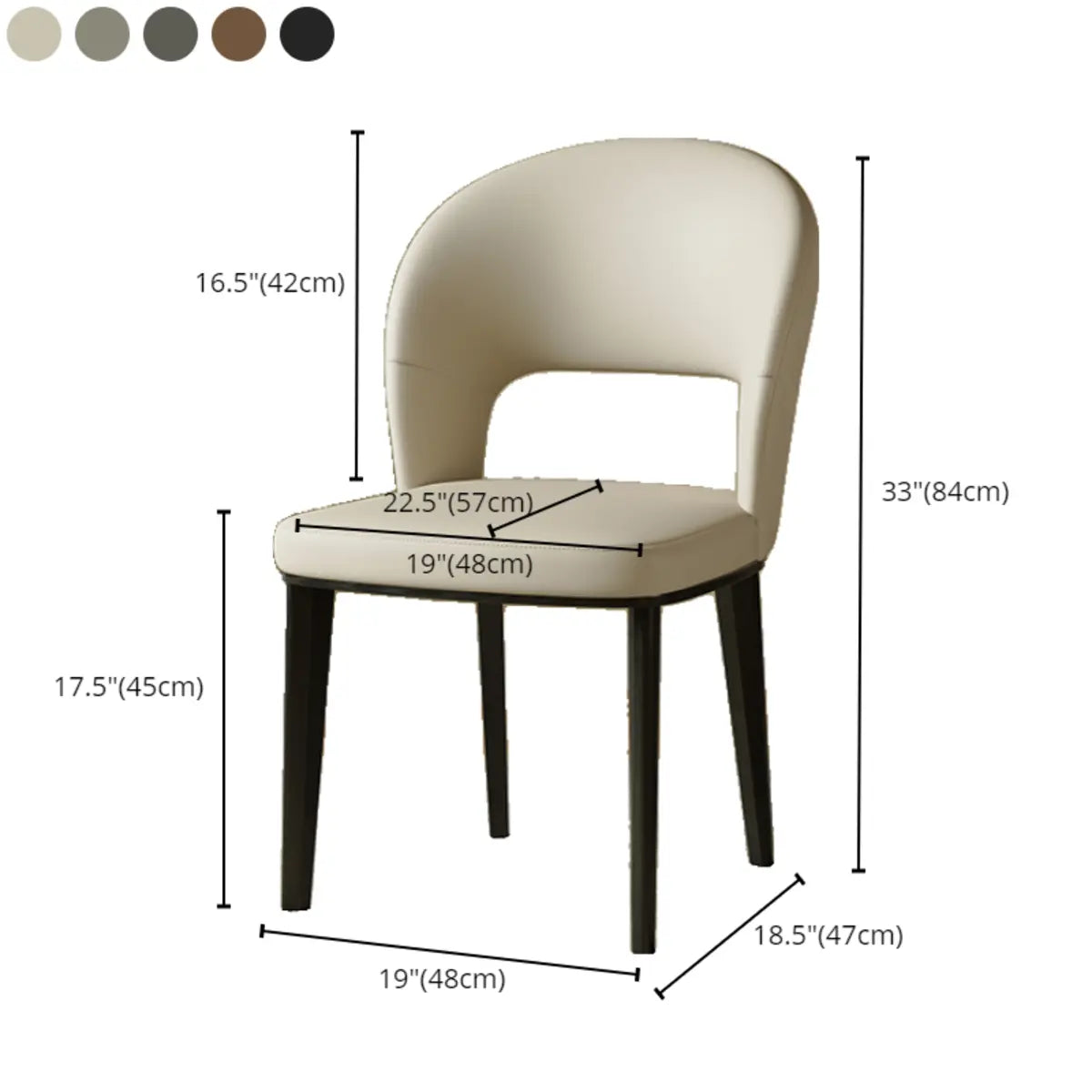 Beige Curved Open Low Back Faux Leather Dining Chair