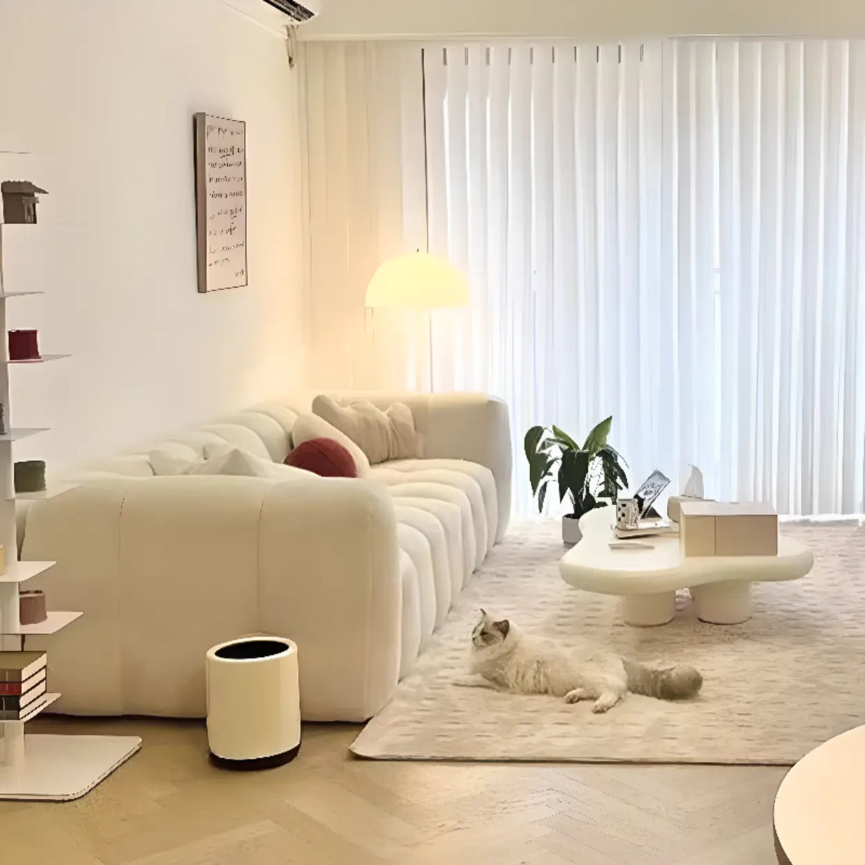 Beige Fabric Square Arm Pine Wood Frame Foam Fill Sofa Image - 1