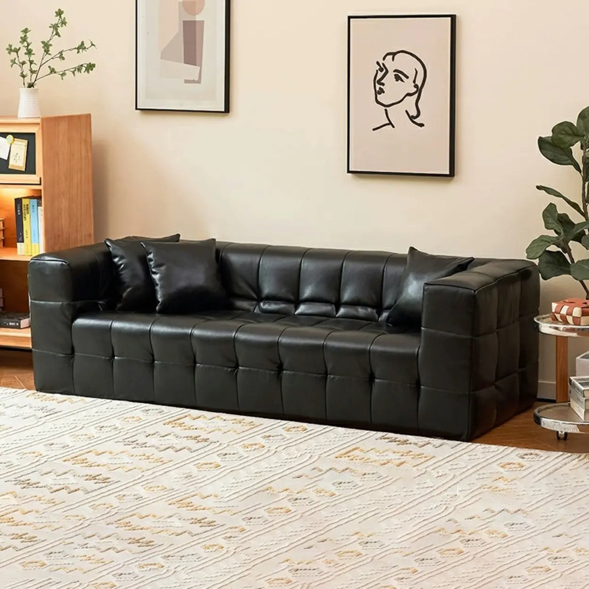 Beige Fabric Square Arm Pine Wood Frame Foam Fill Sofa Image - 10