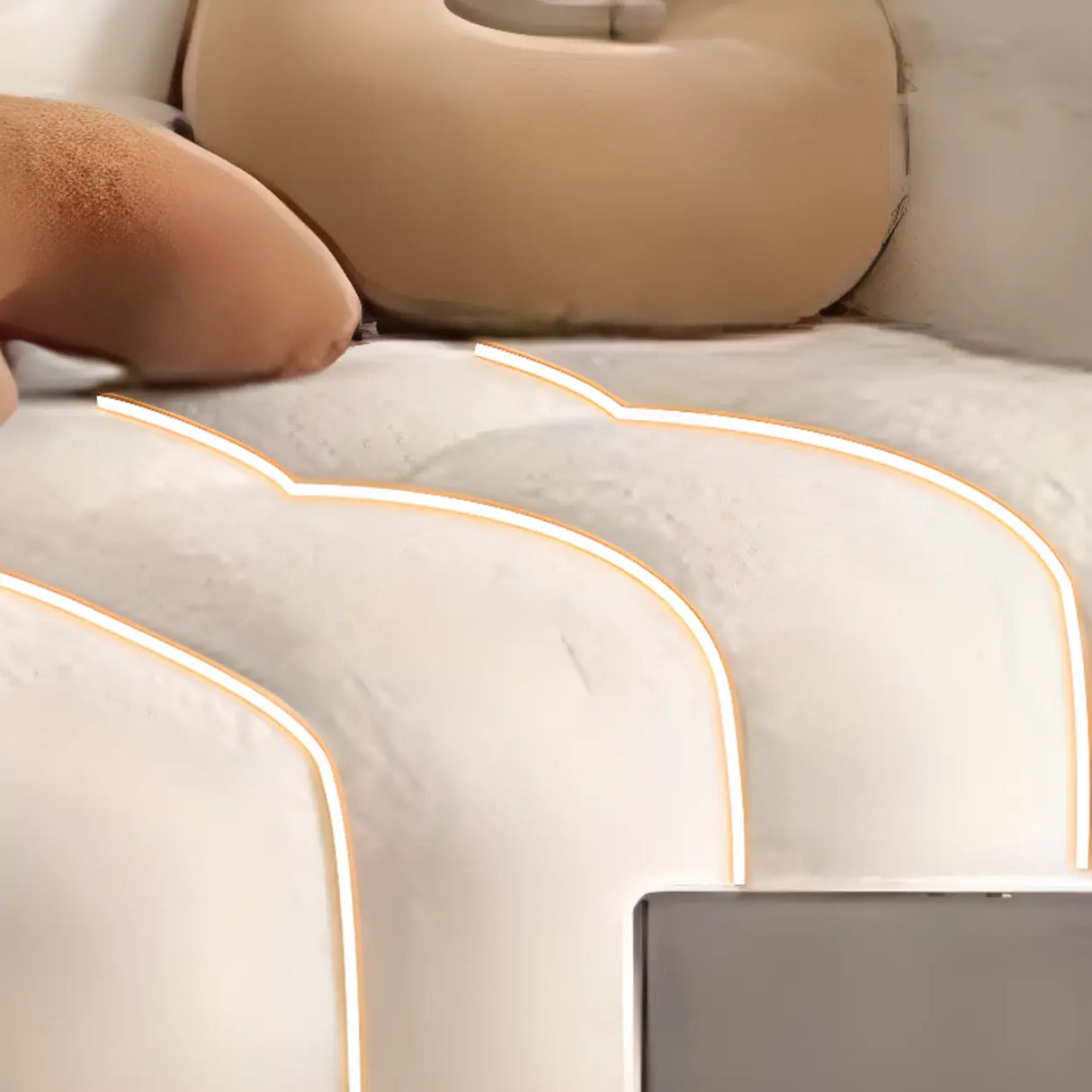 Beige Fabric Square Arm Pine Wood Frame Foam Fill Sofa Image - 12