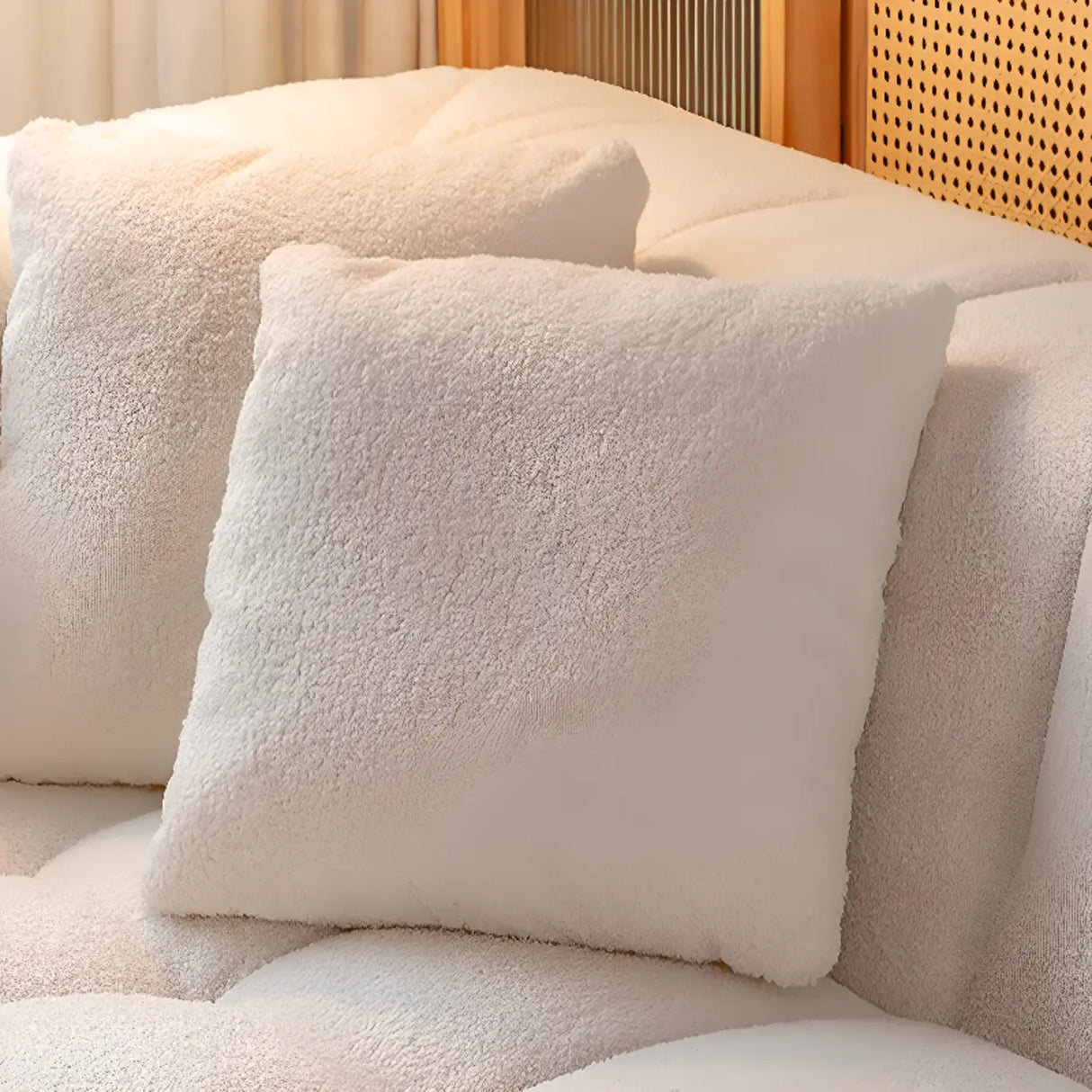 Beige Fabric Square Arm Pine Wood Frame Foam Fill Sofa Image - 16