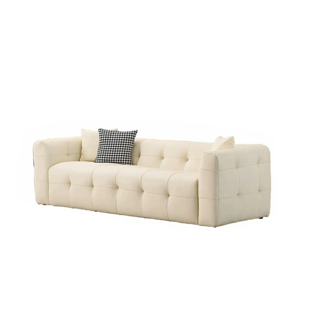 Beige Fabric Square Arm Pine Wood Frame Foam Fill Sofa Image - 17