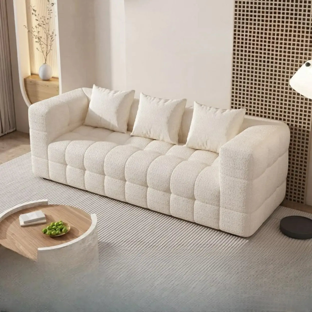 Beige Fabric Square Arm Pine Wood Frame Foam Fill Sofa Image - 2