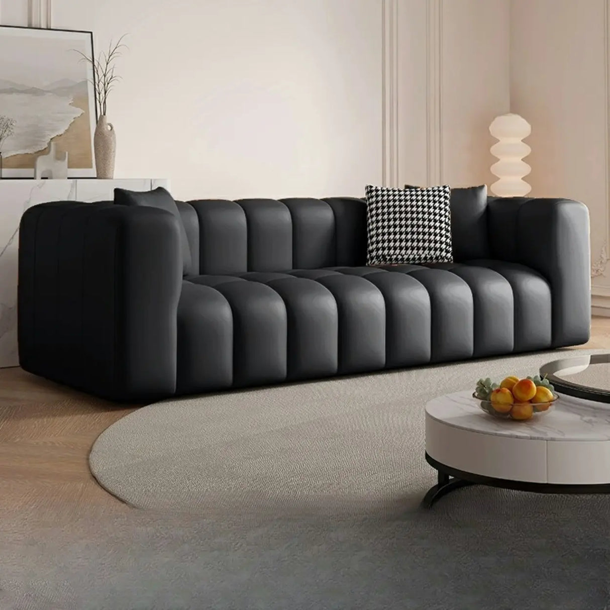 Beige Fabric Square Arm Pine Wood Frame Foam Fill Sofa Image - 22