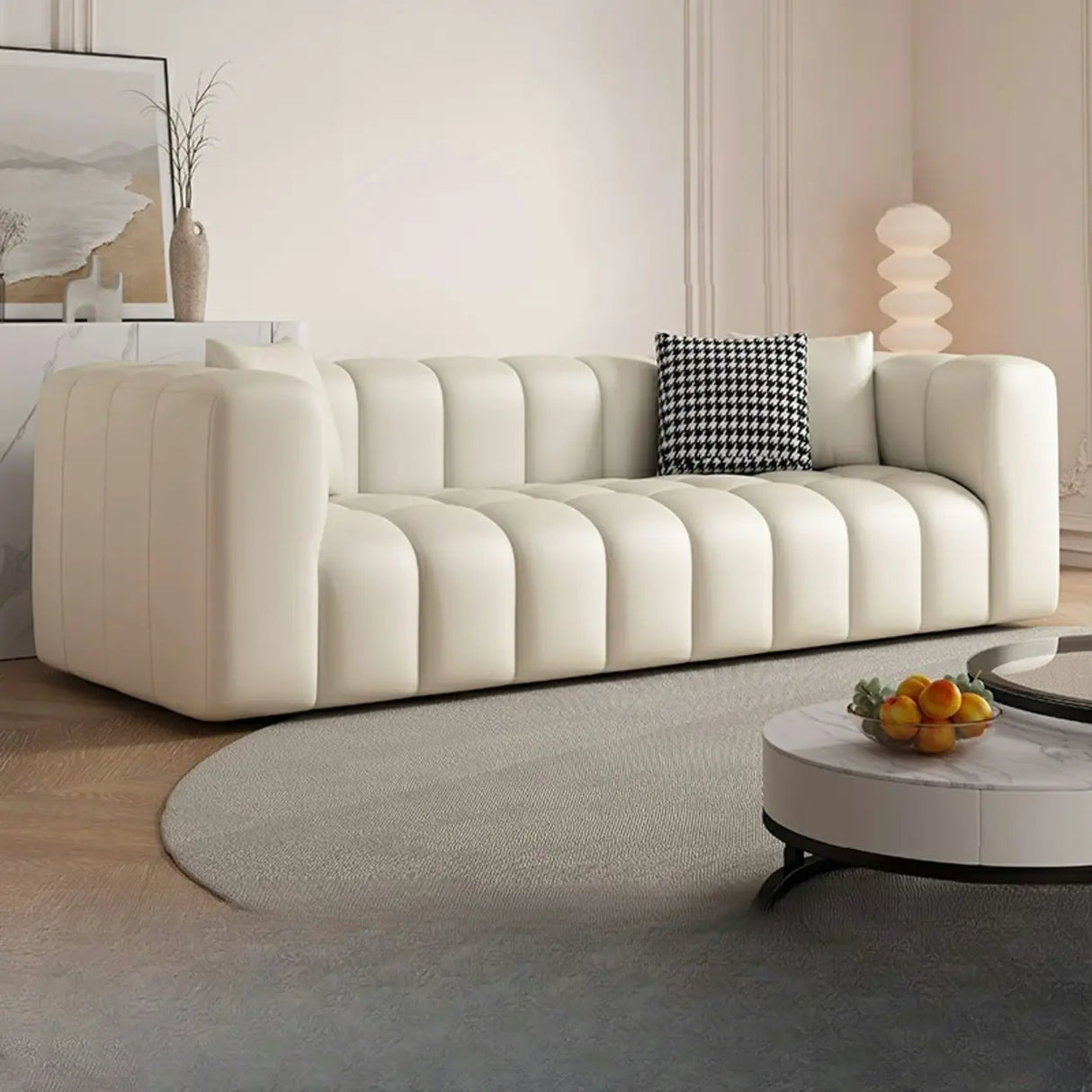 Beige Fabric Square Arm Pine Wood Frame Foam Fill Sofa Image - 23