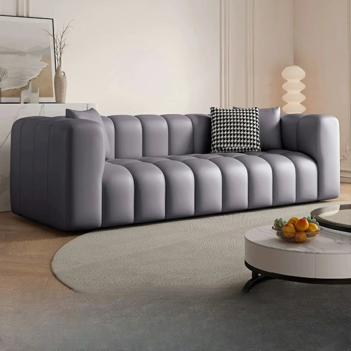 Beige Fabric Square Arm Pine Wood Frame Foam Fill Sofa Image - 25