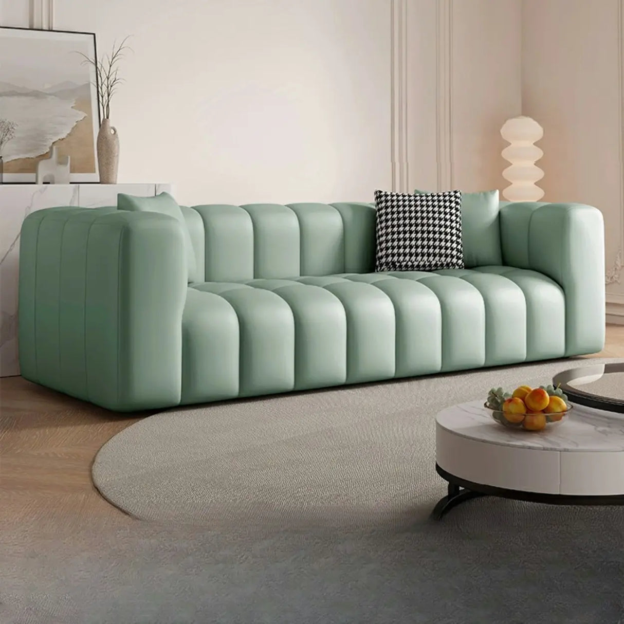 Beige Fabric Square Arm Pine Wood Frame Foam Fill Sofa Image - 26