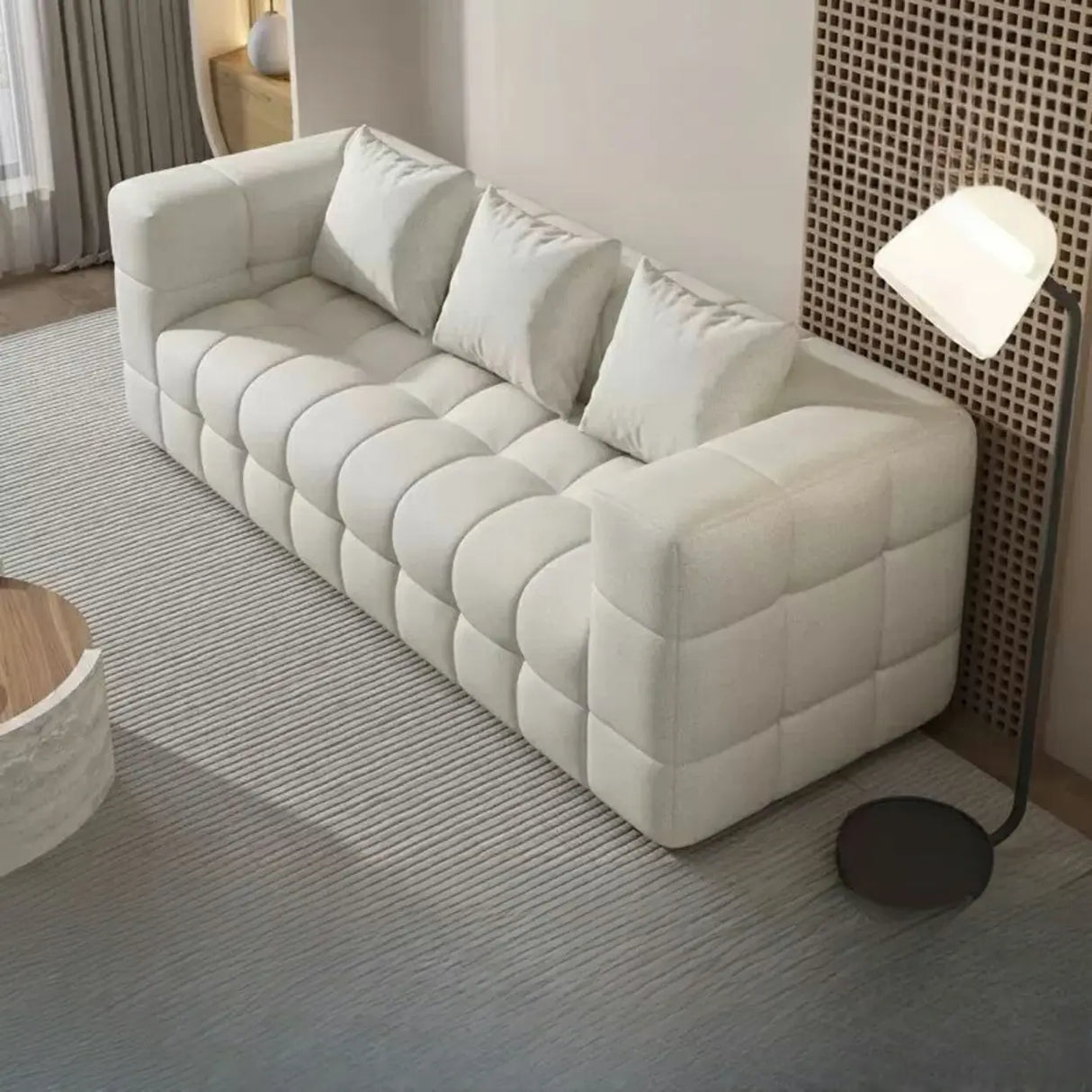 Beige Fabric Square Arm Pine Wood Frame Foam Fill Sofa Image - 3