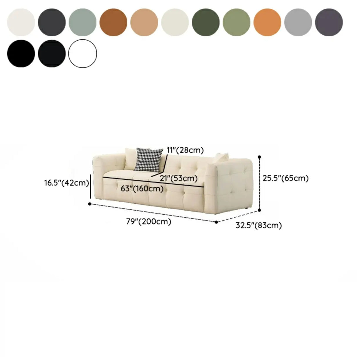 Beige Fabric Square Arm Pine Wood Frame Foam Fill Sofa Image - 37