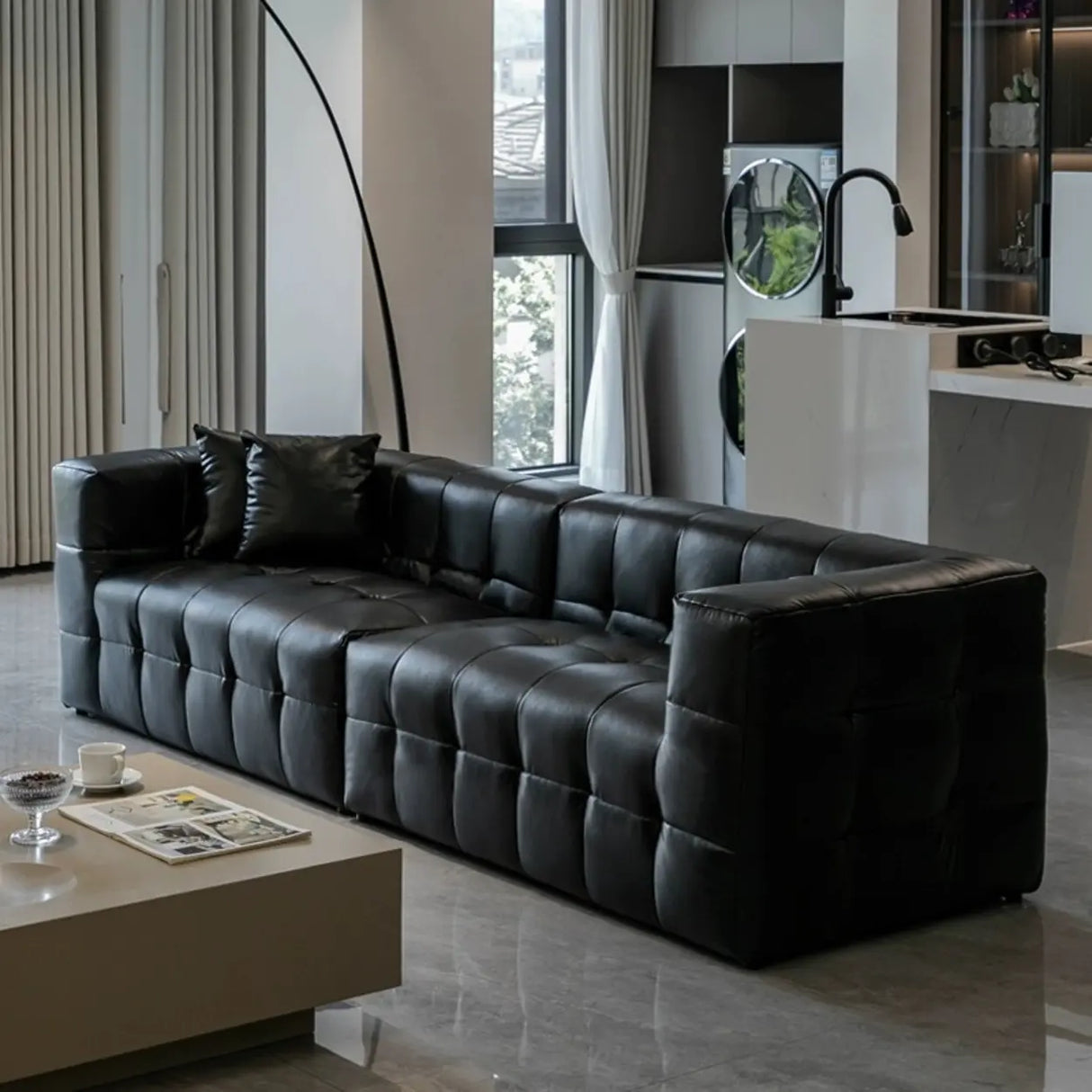 Beige Fabric Square Arm Pine Wood Frame Foam Fill Sofa Image - 4