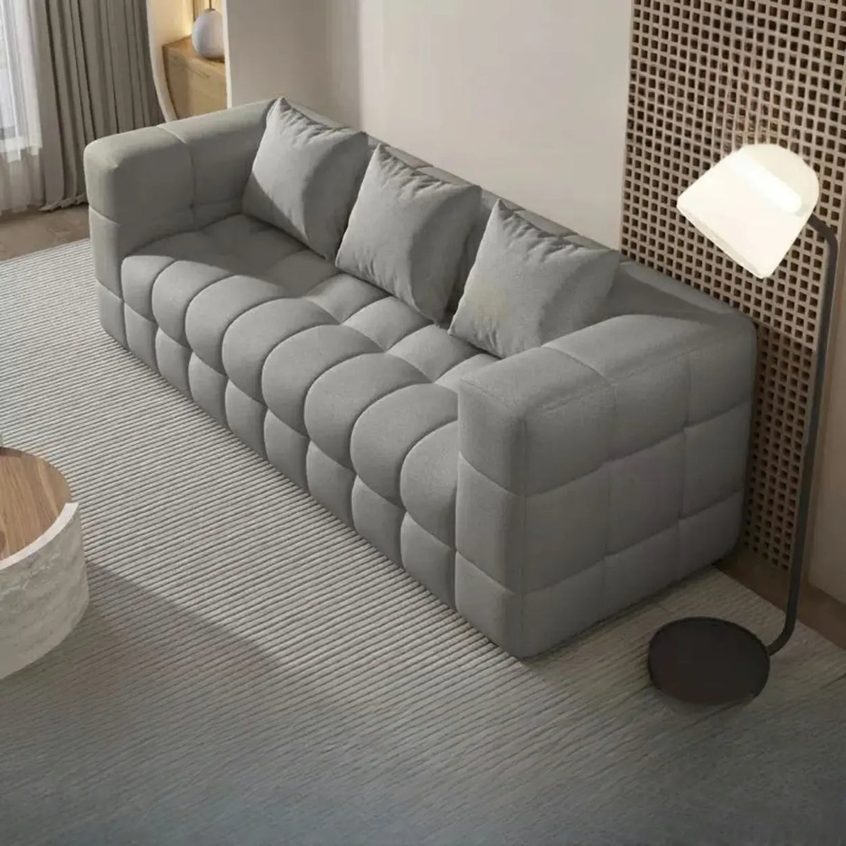 Beige Fabric Square Arm Pine Wood Frame Foam Fill Sofa Image - 5