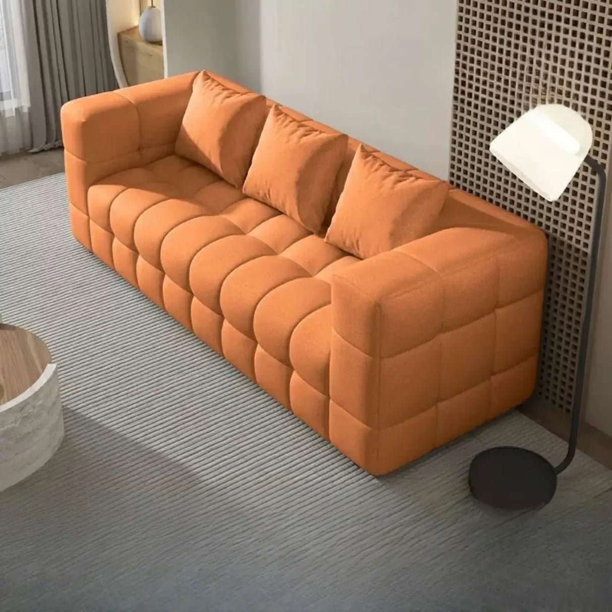 Beige Fabric Square Arm Pine Wood Frame Foam Fill Sofa Image - 7