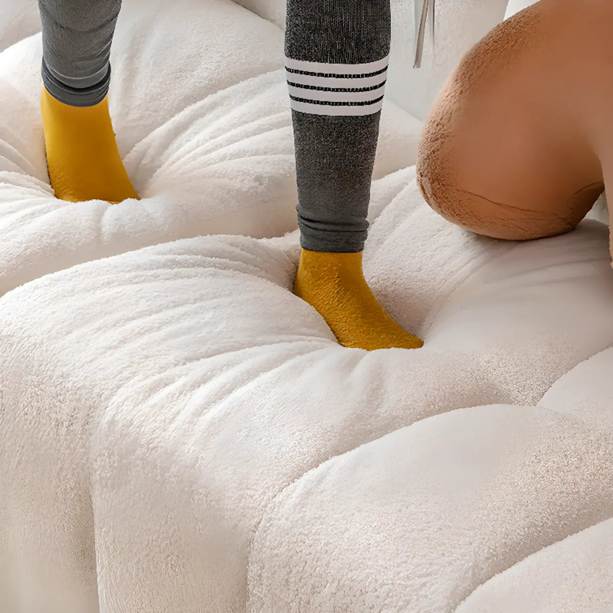 Beige Fabric Square Arm Pine Wood Frame Foam Fill Sofa Image - 8