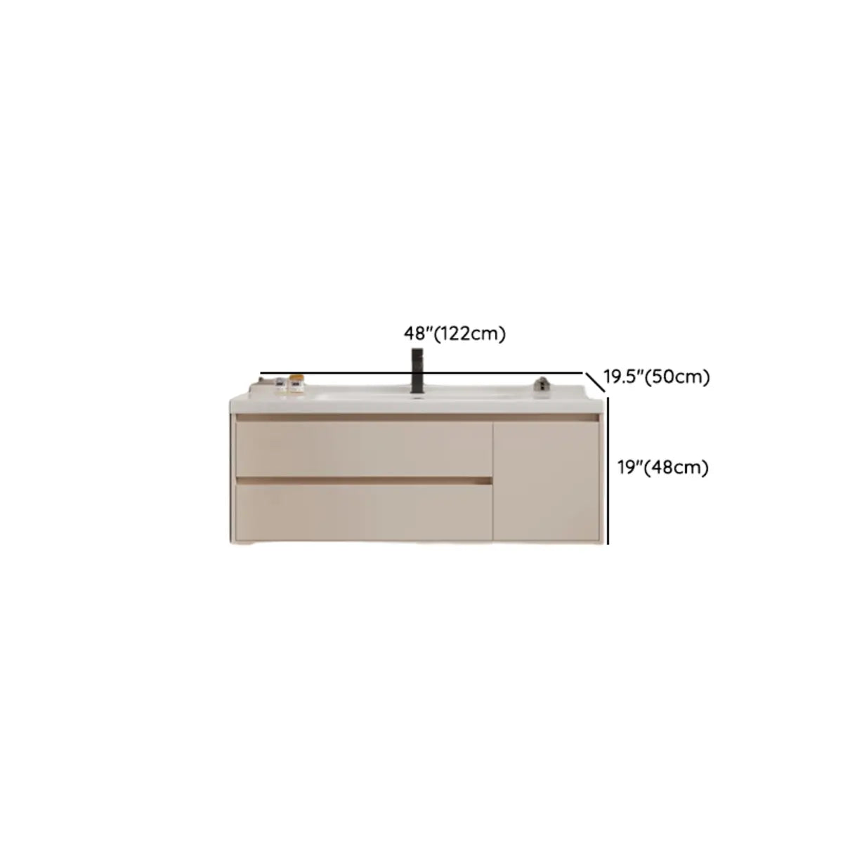 Beige Faucets and Sink LED Bathroom Vanity Set with Shelves Image - 25