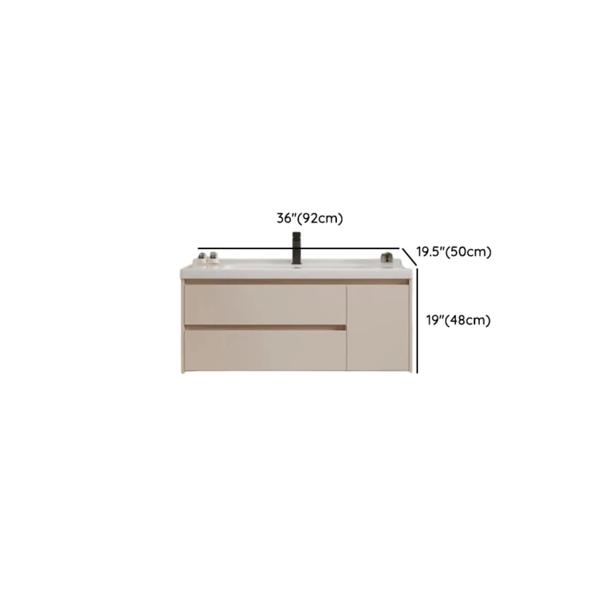 Beige Faucets and Sink LED Bathroom Vanity Set with Shelves Image - 19