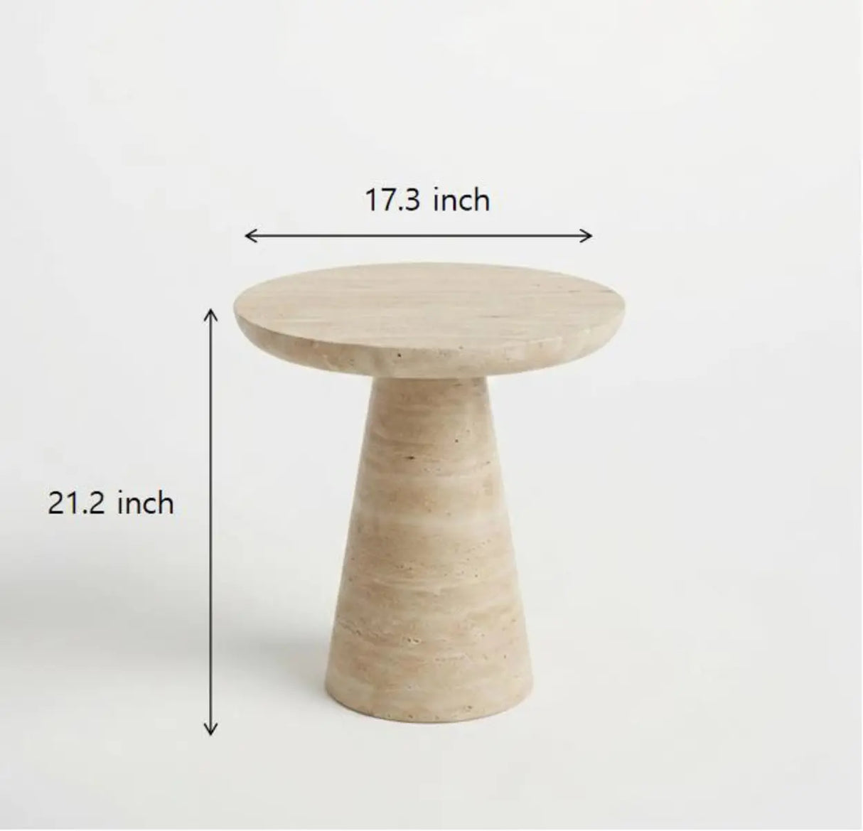 Beige Faux Travertine Stone Round Pedestal Side Table Image - 10