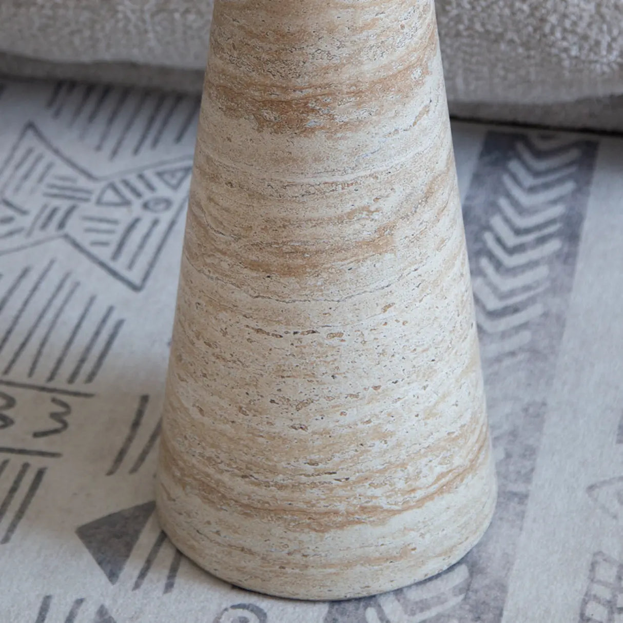 Beige Faux Travertine Stone Round Pedestal Side Table Image - 8