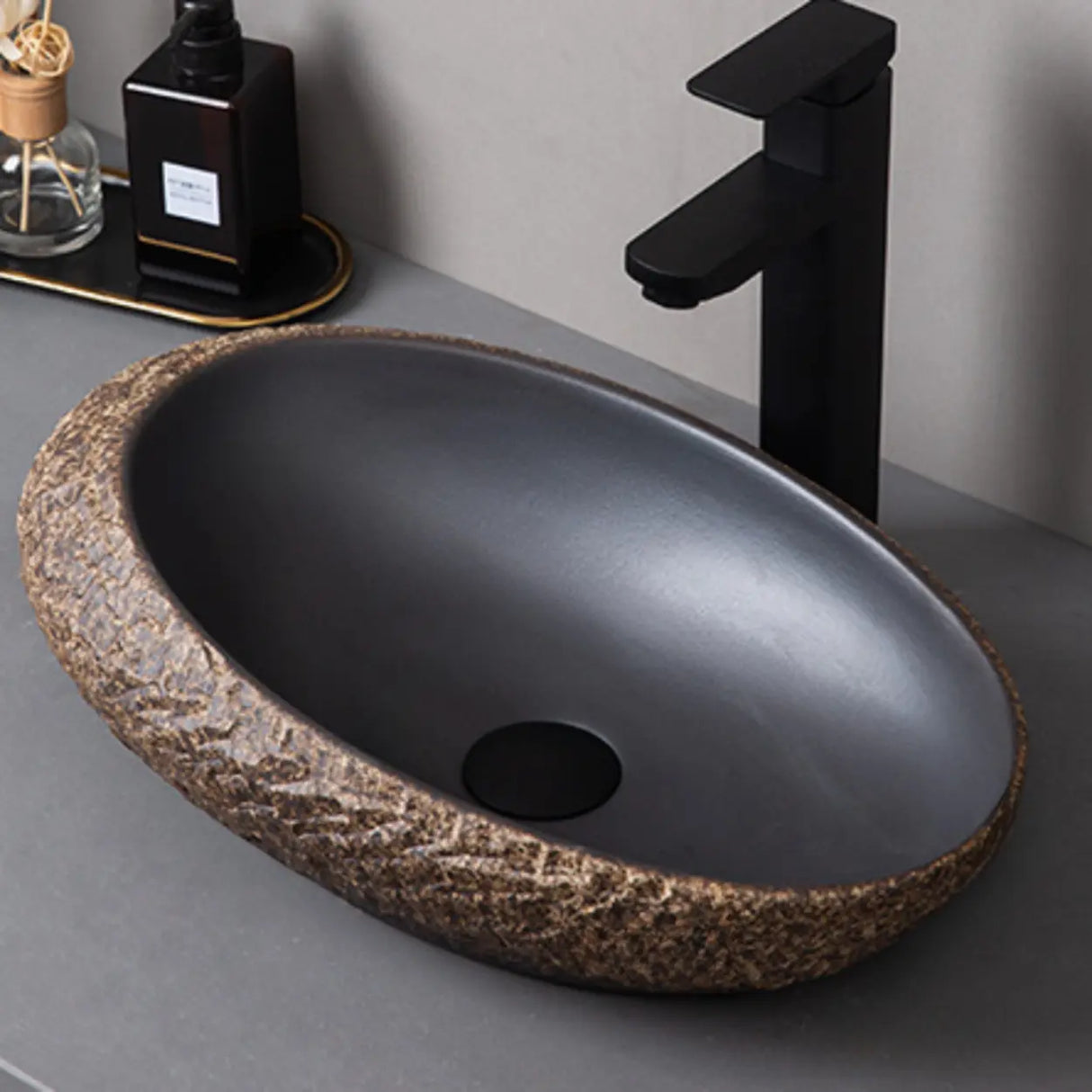 Beige Finish Hand Carved Oval Shape Ceramic Bowl Sinks Image - 11