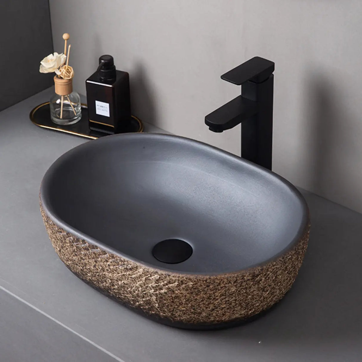 Beige Finish Hand Carved Oval Shape Ceramic Bowl Sinks Image - 15