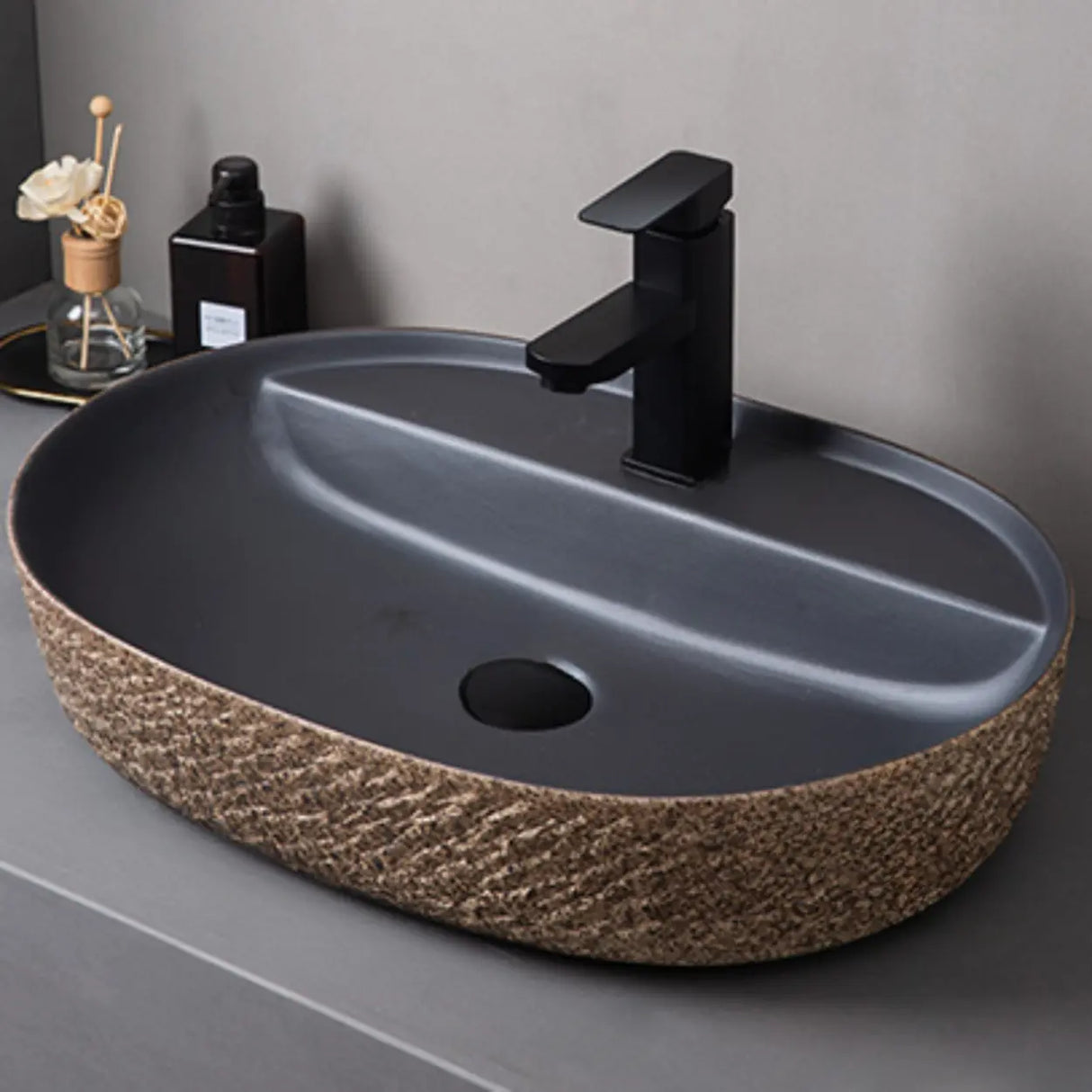 Beige Finish Hand Carved Oval Shape Ceramic Bowl Sinks Image - 18