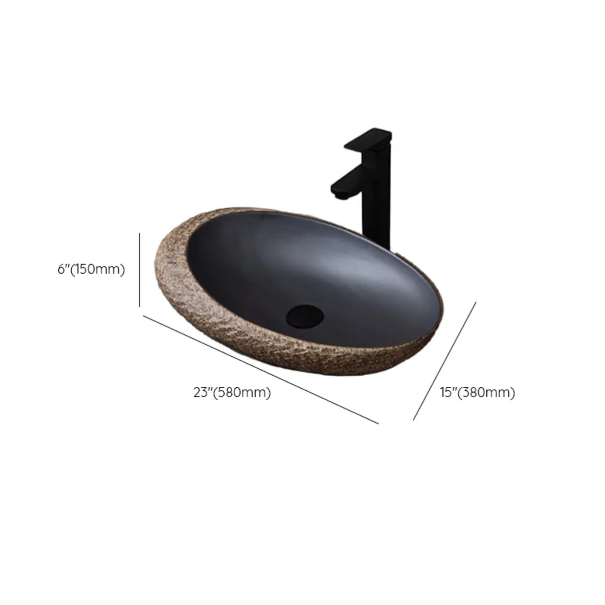 Beige Finish Hand Carved Oval Shape Ceramic Bowl Sinks Image - 41