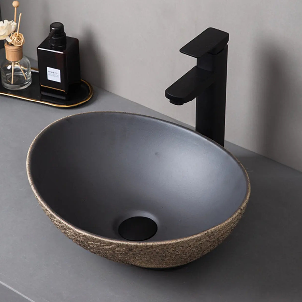 Beige Finish Hand Carved Oval Shape Ceramic Bowl Sinks Image - 25